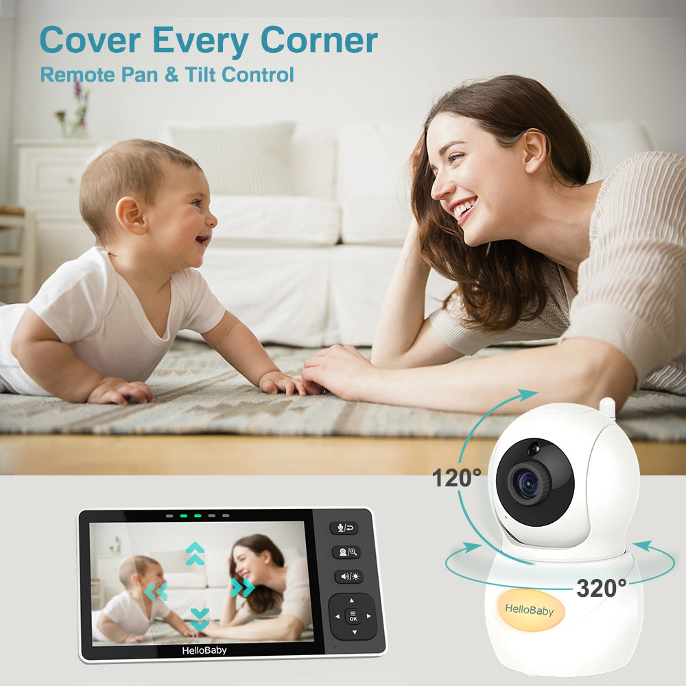 HelloBaby Monitor, 5''Display, Pan-Tilt-Zoom Video Baby Monitor with Camera  and