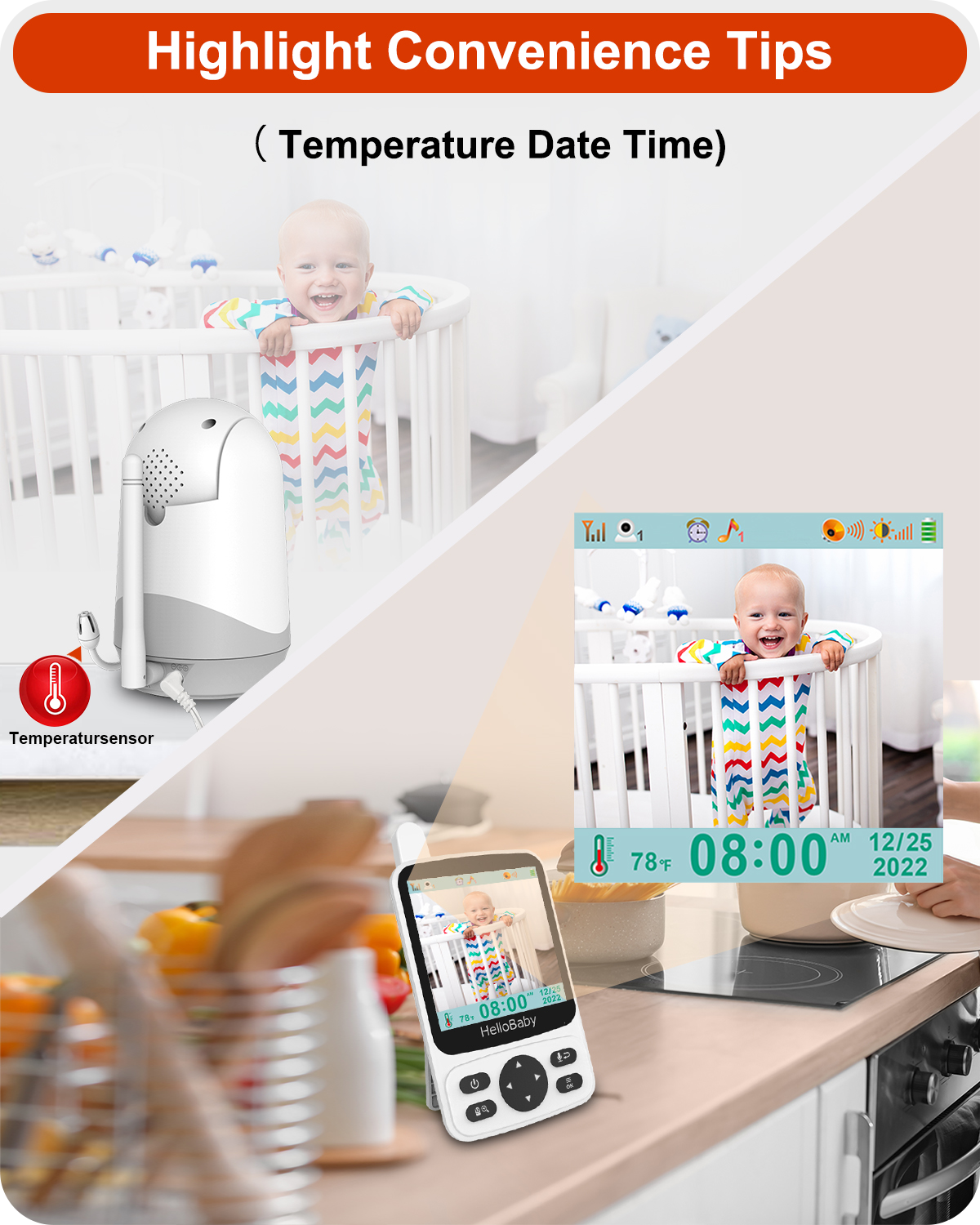  HelloBaby Monitor with Camera and Audio, IPS