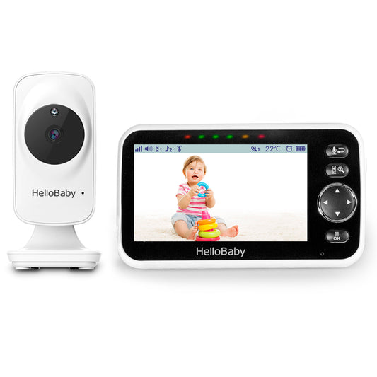 Monitor HelloBaby, pantalla de 5 pulgadas, monitor para bebés con cámara y  audio con cámara y audio, visión nocturna, conversación bidireccional,  temperatura, 8 canciones de cuna y monitor para bebés de 1000