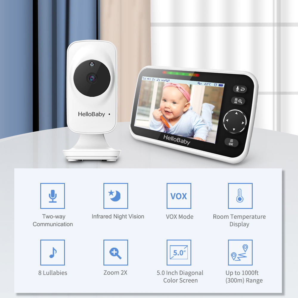HelloBaby Video Baby Monitor with Camera and Audio - Infrared Night Vision, Two-Way Talk